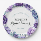 Chic Paarse Waterverf Floral Vrijgezellenfeest Papieren Bordje (Voorkant)