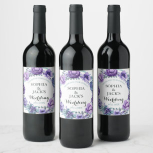 Chic Paarse Waterverf Floral Wedding Dank je Wijn Etiket