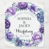 Chic Paarse Waterverf Floral Wedding Dank je Wijn Etiket (Enkel label)