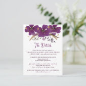 Chic Paarse Waterverf Flowers Details Kaart (Staand voorkant)