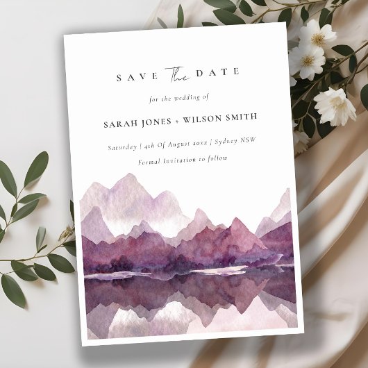 Chic Paarse Waterverf Mountain Lake bewaart de dat Kaart