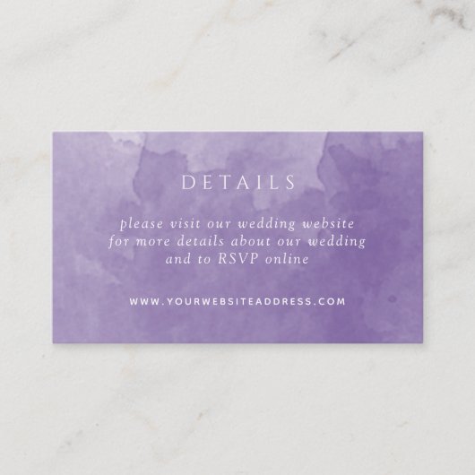 Chic Paarse Waterverf Weddenschap Website Informatiekaartje (Voorkant)