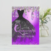 Chic paarse zilverglitter druppelt Quinceanera Kaart (Staand voorkant)
