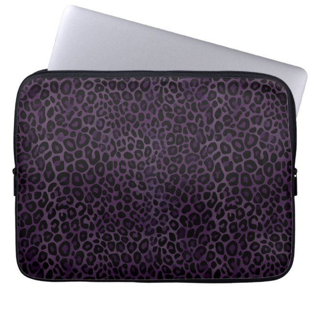 Chic Paarse zwarte luipaardprint Laptop Sleeve (Voorkant)