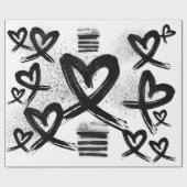 Chic Painted Black en White Hearts Pattern Cadeaupapier (Vlak)