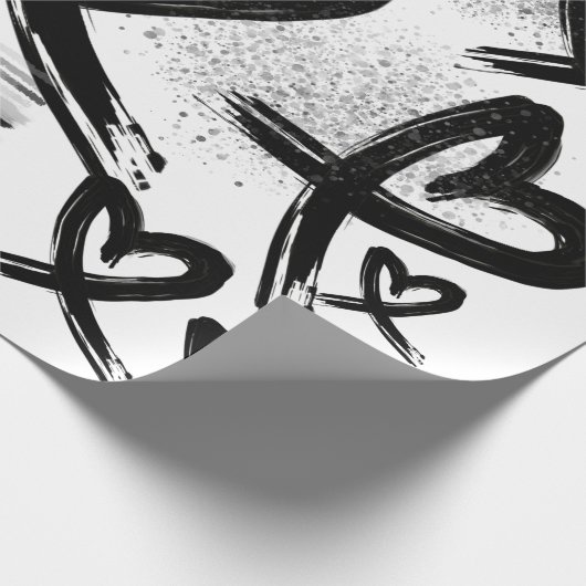 Chic Painted Black en White Hearts Pattern Cadeaupapier (Hoek)