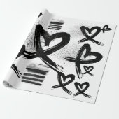 Chic Painted Black en White Hearts Pattern Cadeaupapier (Uitgerold)
