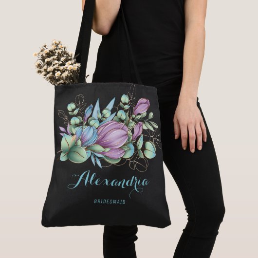 Chic Painted Floral Monogrammed Canvas tas (Dichtbij)