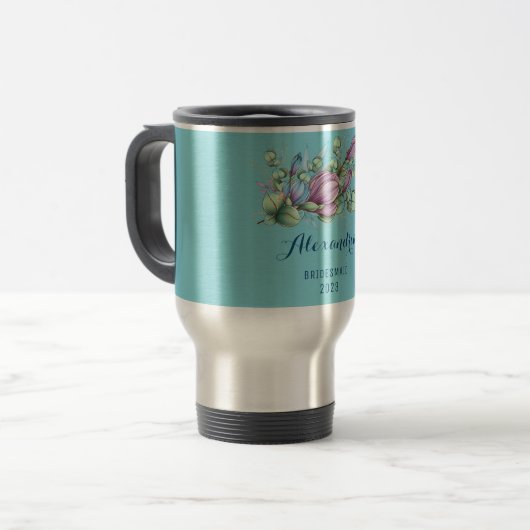 Chic Painted Floral Monogrammed Reisbeker (Voorkant links)