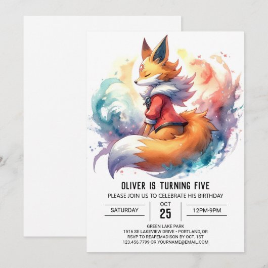 Chic Painted Fox Verjaardag Kaart (Voorkant / Achterkant)