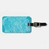 Chic Paisley Aqua Blue Mr & Mrs. Bagagelabel (Voorkant horizontaal)