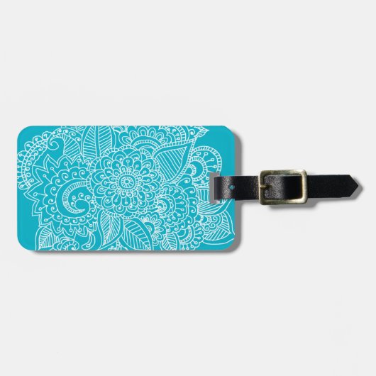 Chic Paisley Aqua Blue Mr & Mrs. Bagagelabel (Voorkant horizontaal)