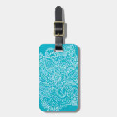 Chic Paisley Aqua Blue Mr & Mrs. Bagagelabel (Voorkant verticaal)