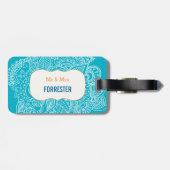 Chic Paisley Aqua Blue Mr & Mrs. Bagagelabel (Achterkant horizontaal)