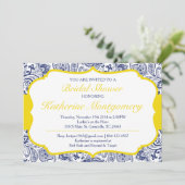 Chic Paisley Bridal Shower Invitation Navy Lemon Kaart (Staand voorkant)