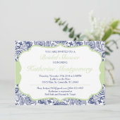 Chic Paisley Bridal Shower Invitation Navy Mint Kaart (Staand voorkant)