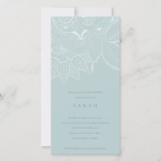 Chic  Paisley Dusky Blue Baby shower Invite Bedankkaart (Voorkant)