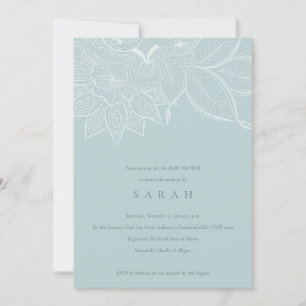 Chic  Paisley Dusky Blue Baby shower Invite Bedankkaart