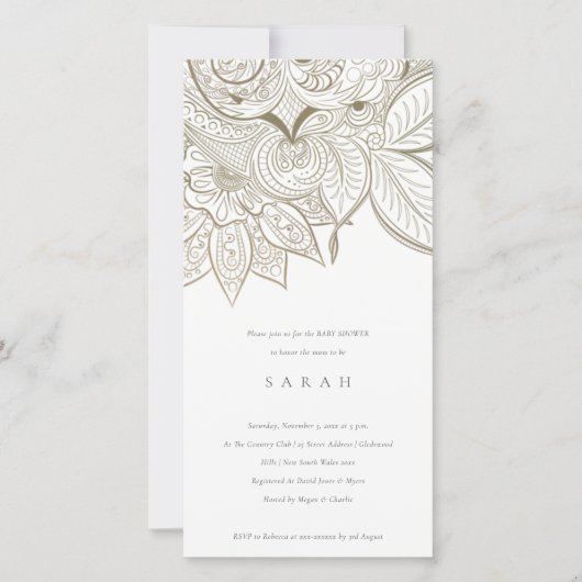 Chic  Paisley Ivory Gold Baby shower Invite Bedankkaart (Voorkant)