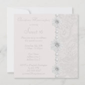 Chic Paisley Lace, Flowers & Pearls Sweet 16 Kaart (Achterkant)