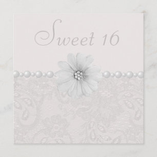 Chic Paisley Lace, Flowers & Pearls Sweet 16 Kaart