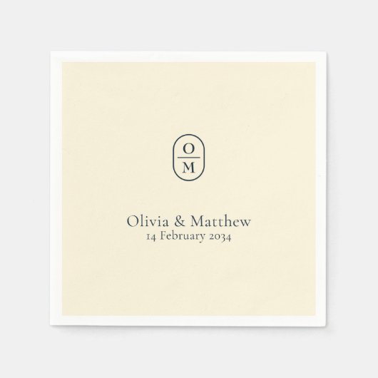 Chic Pale Yellow Modern Wedding Monogram Wedding Servet (Voorkant)