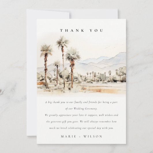 Chic Palm Springs California Landschap Huwelijk Bedankkaart (Voorkant)