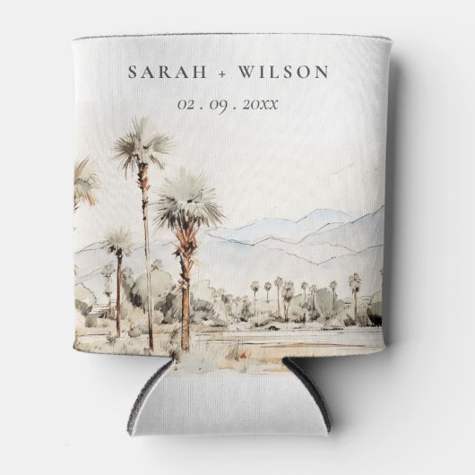 Chic Palm Springs California Landschap Huwelijk Blikjeskoeler (Voorkant)