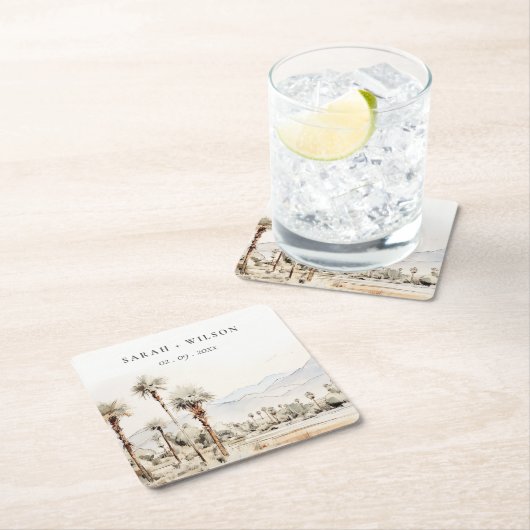 Chic Palm Springs California Landschap Huwelijk Kartonnen Onderzetters (Insitu)