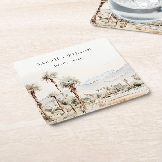 Chic Palm Springs California Landschap Huwelijk Kartonnen Onderzetters (Schuin)