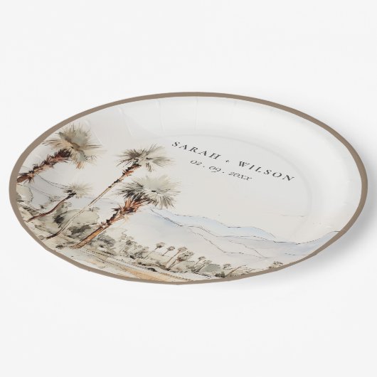 Chic Palm Springs California Landschap Huwelijk Papieren Bordje (Gekanteld)