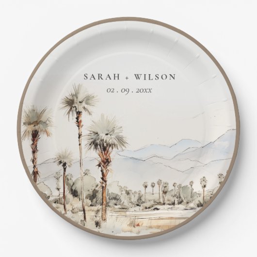 Chic Palm Springs California Landschap Huwelijk Papieren Bordje (Voorkant)