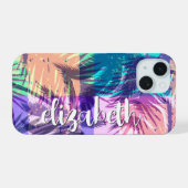 Chic Palm Tree Collage iPhone 15 Case (Achterkant horizontaal)