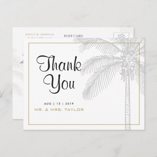 Chic Palm Tree & Gold Wedding Hartelijk dank Brief Briefkaart (Voorkant / Achterkant)