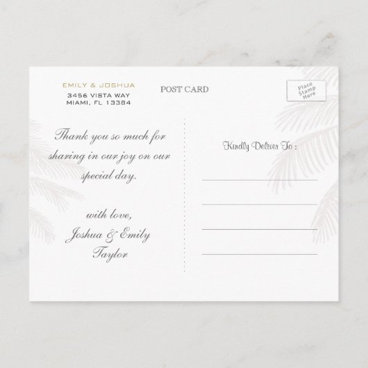 Chic Palm Tree & Gold Wedding Hartelijk dank Brief Briefkaart (Achterkant)