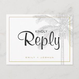 Chic Palm Tree & Gold Wedding RSVP Aangepast Uitnodiging Briefkaart