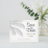 Chic Palm Tree & Gold Wedding Save the Date Custom Aankondigingskaart (Staand voorkant)