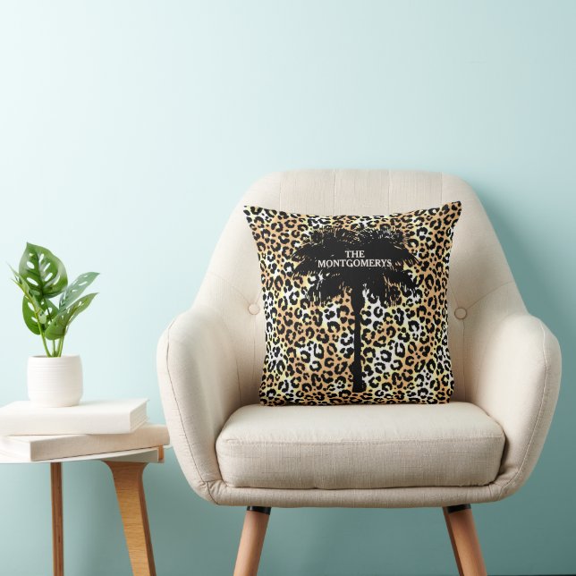 Chic Palm Tree on Leopard Print Kussen (Stoel)