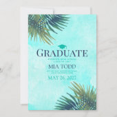 Chic Palmblad Goud Teal Afstudeer Uitnodiging (Voorkant)