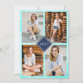 Chic Palmblad Goud Teal Afstudeer Uitnodiging (Achterkant)