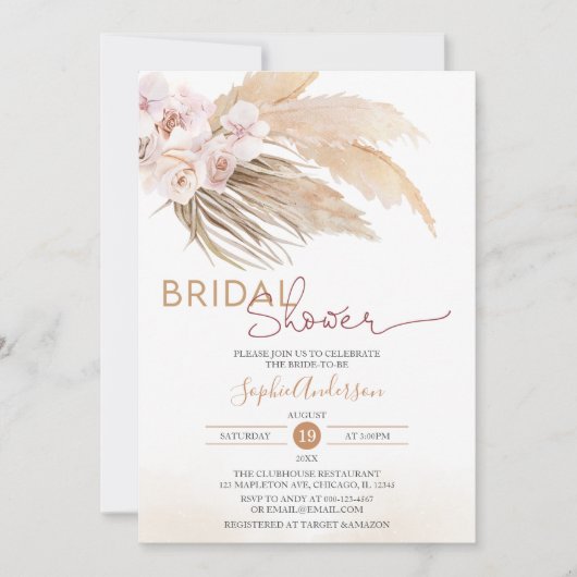 Chic Pampas Grass Boho Bridal Shower Kaart (Voorkant)