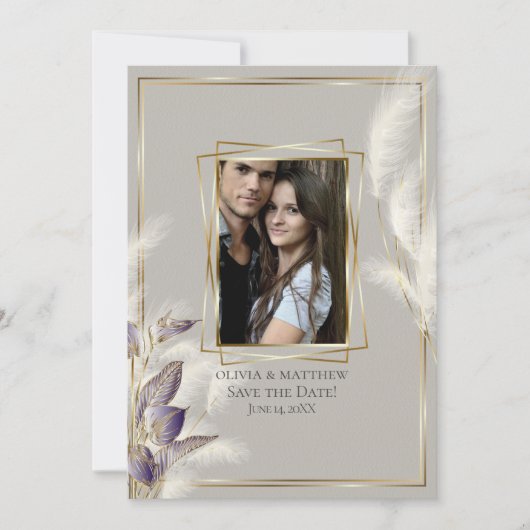 Chic Pampas Grass Foto slaat Datum op Kaart (Voorkant)