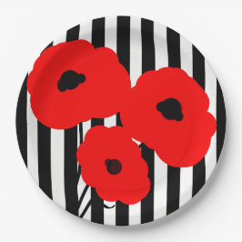 CHIC PAPER BORD_MOD RED POPPIES ON STRIPES PAPIEREN BORDJE