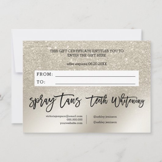 Chic pareltje glitter script spray gift certificat (Achterkant)