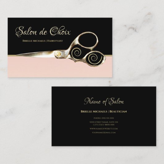 Chic Parijse Salon Bord Roze Zwart en Schaar Visitekaartje (Voorkant / Achterkant)