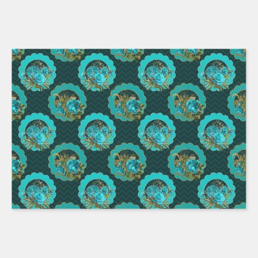 Chic Paris Blauwgroen, zwart en goud Inpakpapier Vel (Voorkant 3)