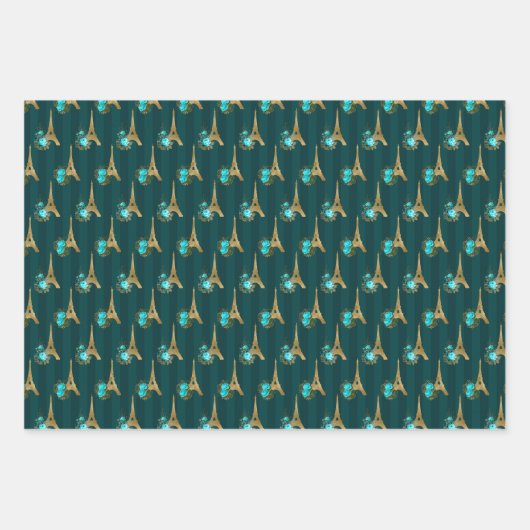 Chic Paris Blauwgroen, zwart en goud Inpakpapier Vel (Voorkant)