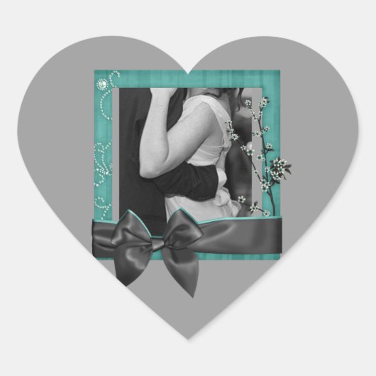 Chic Paris blauwgroen zwart oud hollywood bruiloft Hart Sticker (Voorkant)