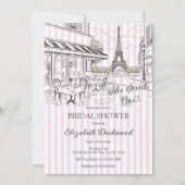 Chic Paris Café Roze Witte Strepen Bruidsdiner Kaart (Voorkant)