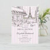 Chic Paris Café Roze Witte Strepen Bruidsdiner Kaart (Staand voorkant)